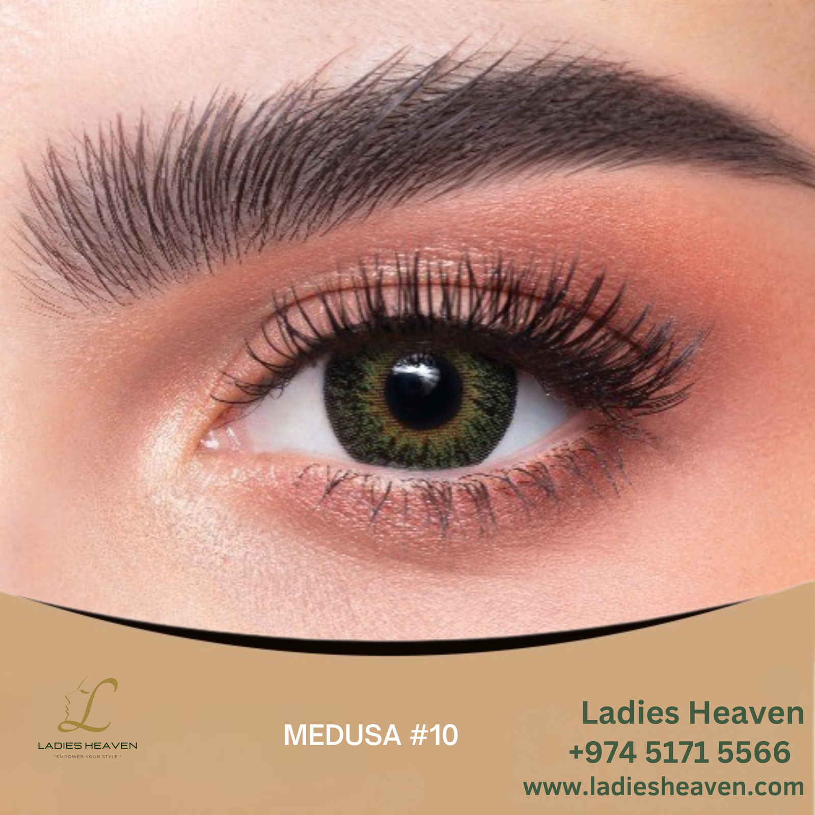 Medusa lens Qatar Hazel green contact lenses Doha Bold eye lens for Arab women Exotic contact lens for Indian/Bangladeshi skin Dramatic eye lens for events Qatar Monthly glam lenses with UV protection Colored lenses for strong makeup looks Qatar