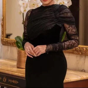Black Lace Mermaid Evening Dress with Long Sleeves