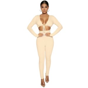 Front-Open Cream Jumpsuit for Women