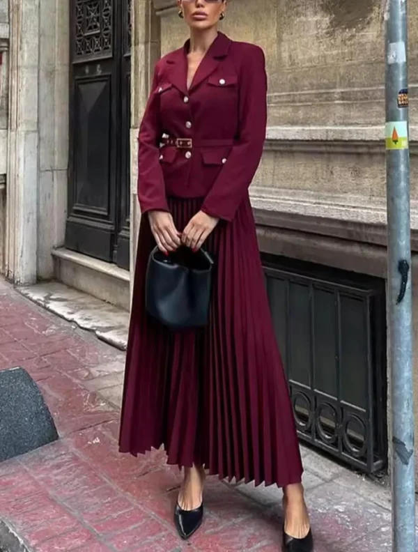 Solid Color Long Sleeve Maxi Skirt Suit for Women