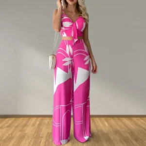 2-Piece Sleeveless Fruit & Plant Print Pants Set