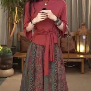 Women’s 2-Piece Solid Color Long Sleeve & Skirt Set