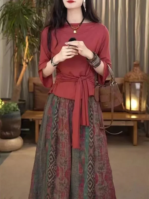 Women’s 2-Piece Solid Color Long Sleeve & Skirt Set