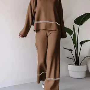 Casual Brown Two-Piece Long Sleeve Outfit for Women