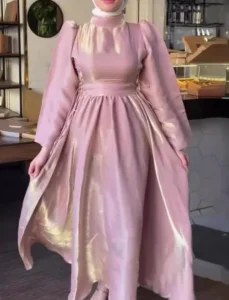 Pink Lantern Sleeve Slim Dress