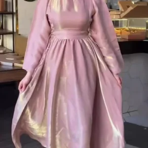 Pink Lantern Sleeve Slim Dress