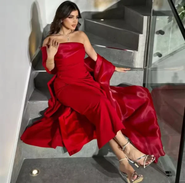 Velvet Feather Mermaid Prom Dress with Long Sleeves - Image 2
