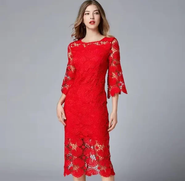Lace Hollow Out Summer Party Dress - Image 3