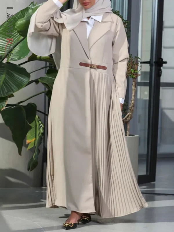 Pleated Abaya-Style Long Dress for Muslim Women - Image 2