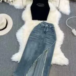 Women’s Top & Designer Denim Skirt Set