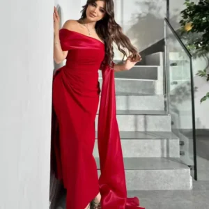 Velvet Feather Mermaid Prom Dress with Long Sleeves