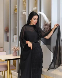 High-Waisted Elegant Arabic Evening Dress with Flared Skirt