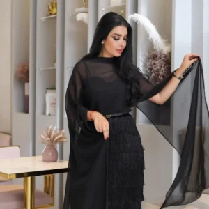 High-Waisted Elegant Arabic Evening Dress with Flared Skirt