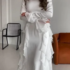 Elegant White Multi-Ruffle Dress for Women