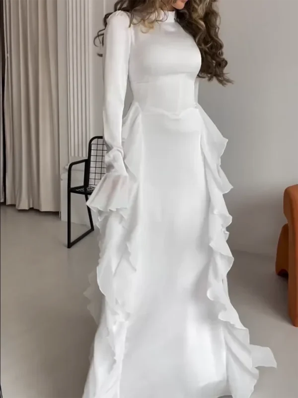 Elegant White Multi-Ruffle Dress for Women - Image 3