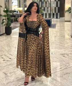 Leopard Print Long Sleeve Prom Dress