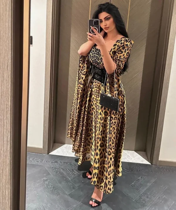 Leopard Print Long Sleeve Prom Dress - Image 2