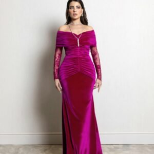 Velvet Feather Mermaid Prom Dress with Long Sleeves