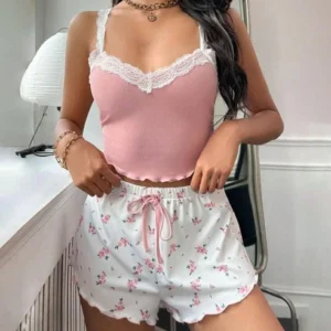 Lace V-Neck Pajama Set for Women