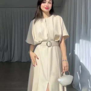Elegant Round Neck Short Sleeve Dress for Women