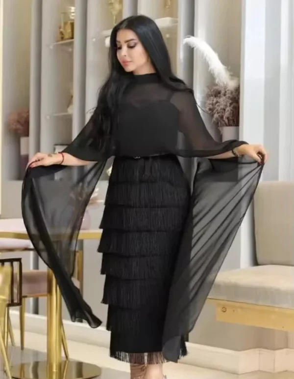 High-Waisted Elegant Arabic Evening Dress with Flared Skirt - Image 2