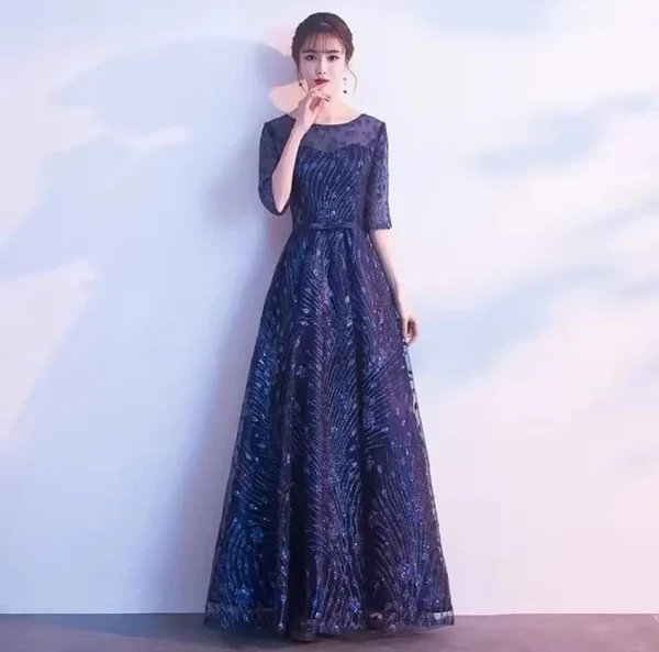 Navy Blue O-Neck Evening Party Dress for Women - Image 2