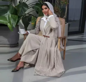 Pleated Abaya-Style Long Dress for Muslim Women
