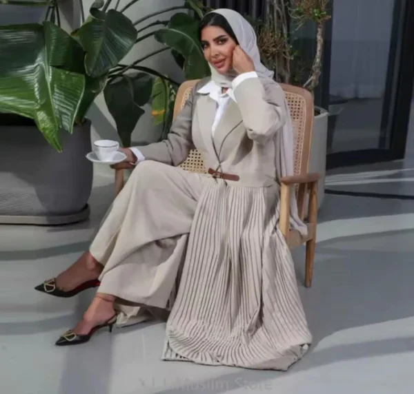 Pleated Abaya-Style Long Dress for Muslim Women