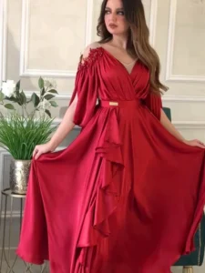 Modest Rhinestone Long Sleeve Dress for Women