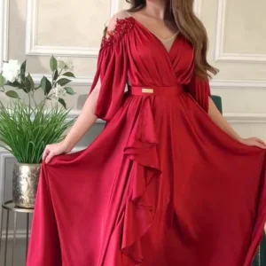 Modest Rhinestone Long Sleeve Dress for Women