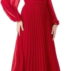 Women’s Fashion – New Red Neck Pleated Party Dress