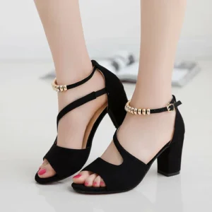 Elegant Women’s High Heel Peep Toe Sandals - Black