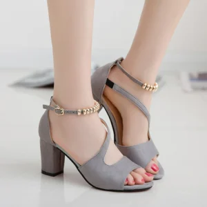Elegant Women’s High Heel Peep Toe Sandals - Gray