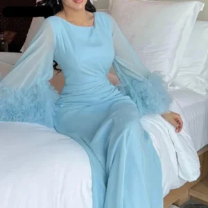 Long-Sleeved Silk Fishtail Mermaid Dress