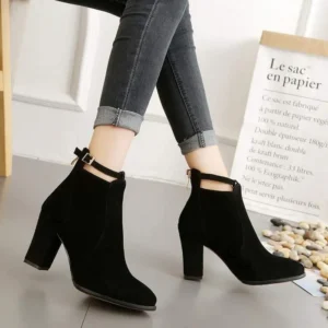 Women's Retro Ankle Boots – Thick High Heels Black