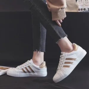Women's White & Brown Mesh Lace-Up Sneakers