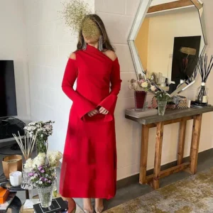 Long Sleeve Asymmetric Formal Party Dress